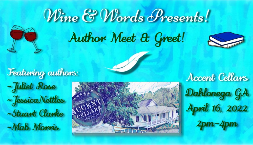 Banner for the event featuring four authors.